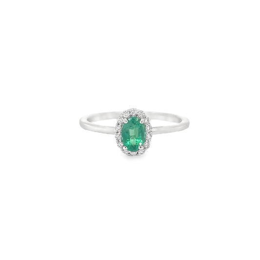 18KT WHITE GOLD EMERALD AND DIAMONDS RING