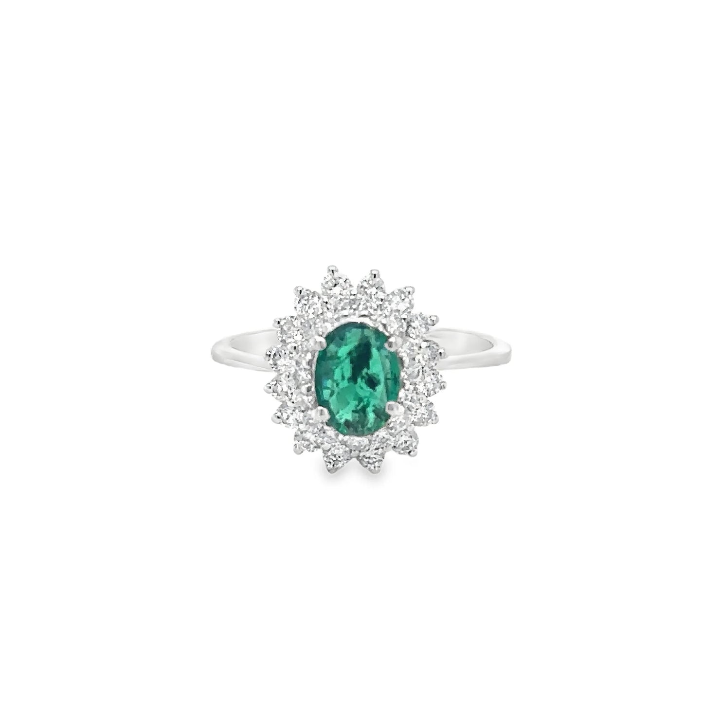 18KT WHITE GOLD EMERALD AND DIAMONDS RING