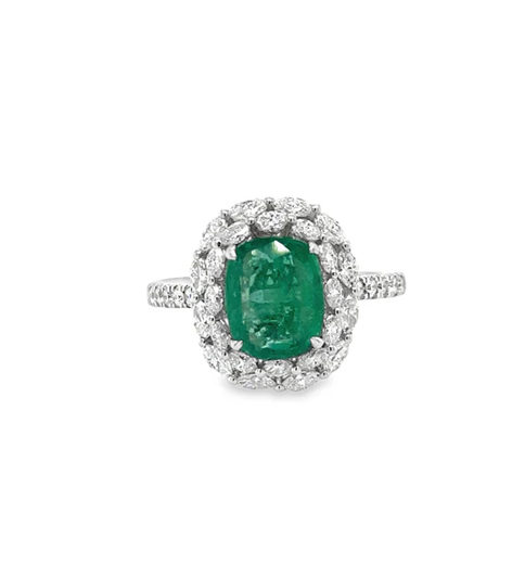 18KT WHITE GOLD EMERALD AND DIAMONDS RING