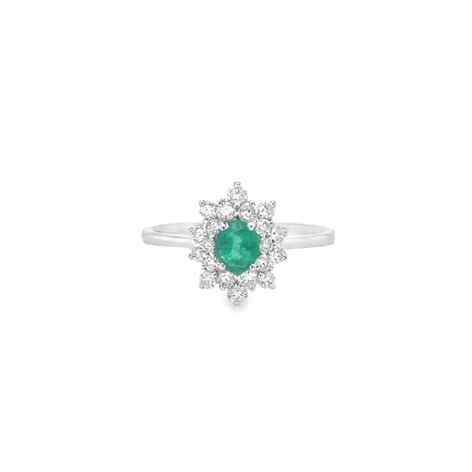 18KT WHITE GOLD EMERALD AND DIAMONDS RING