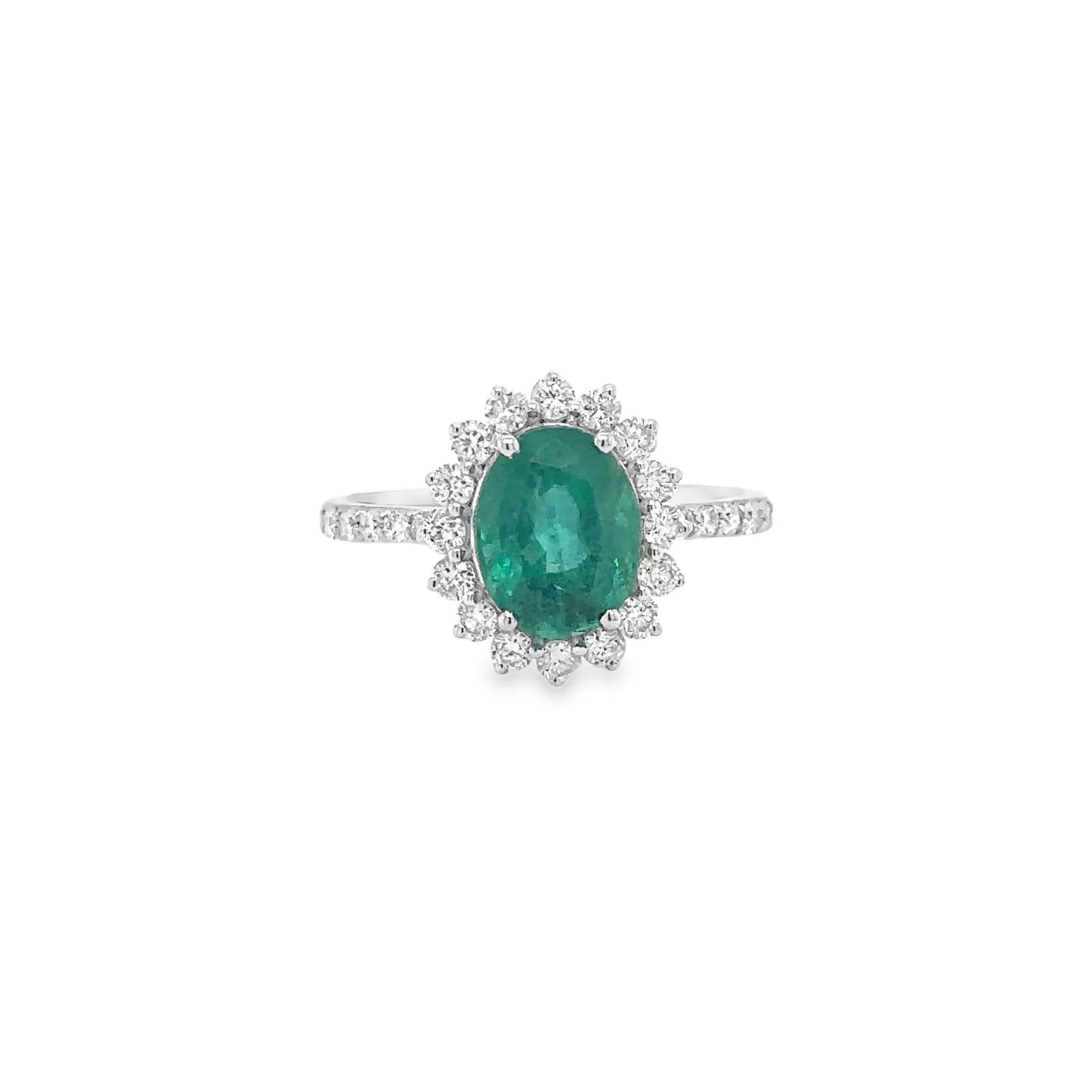 18KT WHITE GOLD EMERALD AND DIAMONDS RING