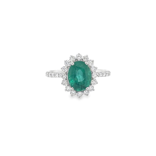 18KT WHITE GOLD EMERALD AND DIAMONDS RING