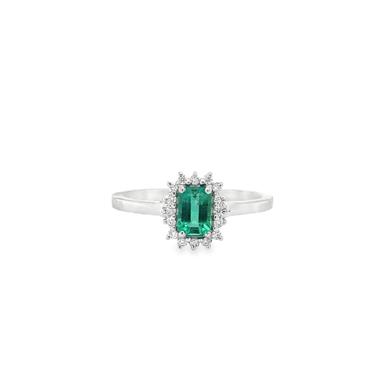 18KT WHITE GOLD EMERALD AND DIAMONDS RING
