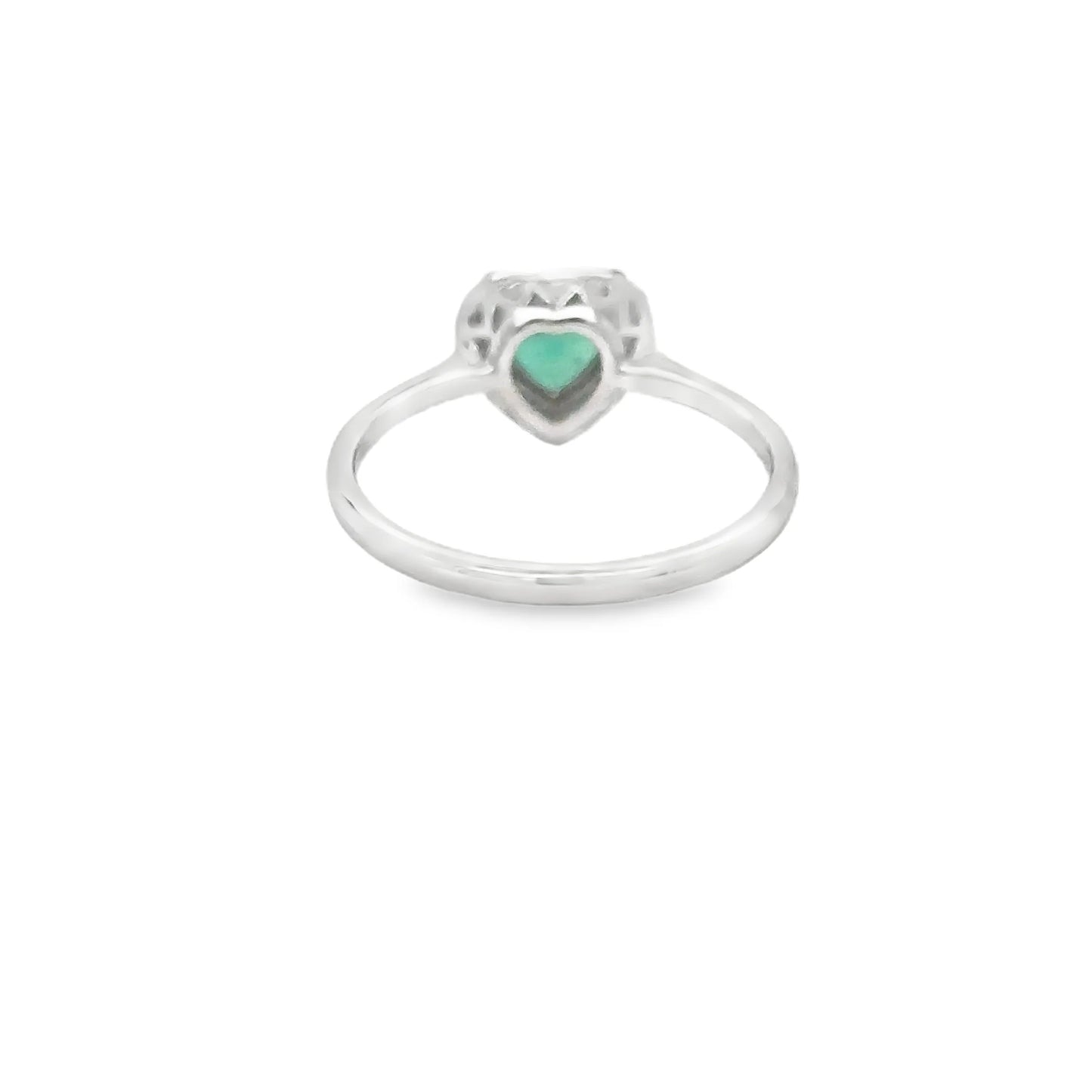 18KT WHITE GOLD HEART SHAPED EMERALD DIAMOND RING