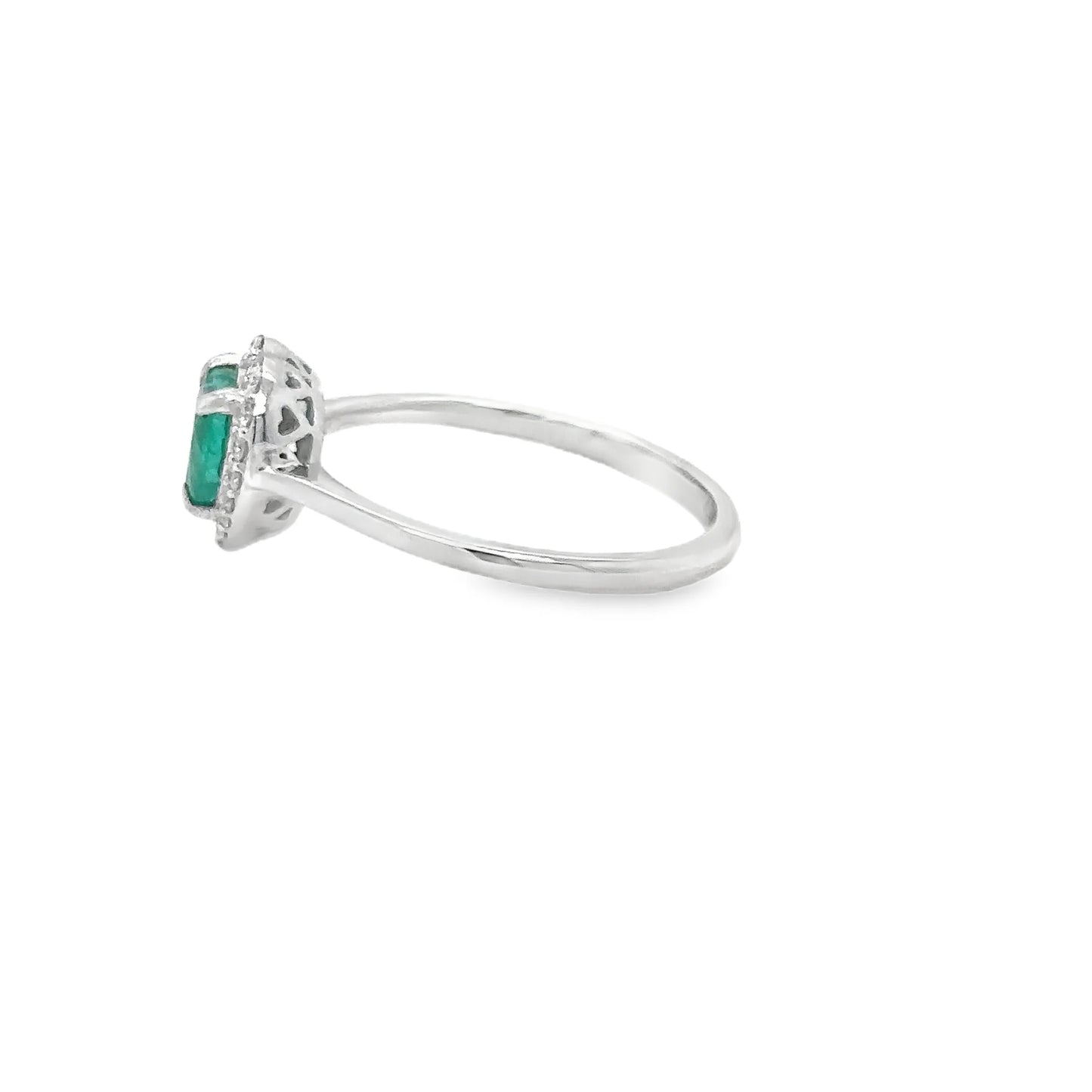 18KT WHITE GOLD HEART SHAPED EMERALD DIAMOND RING