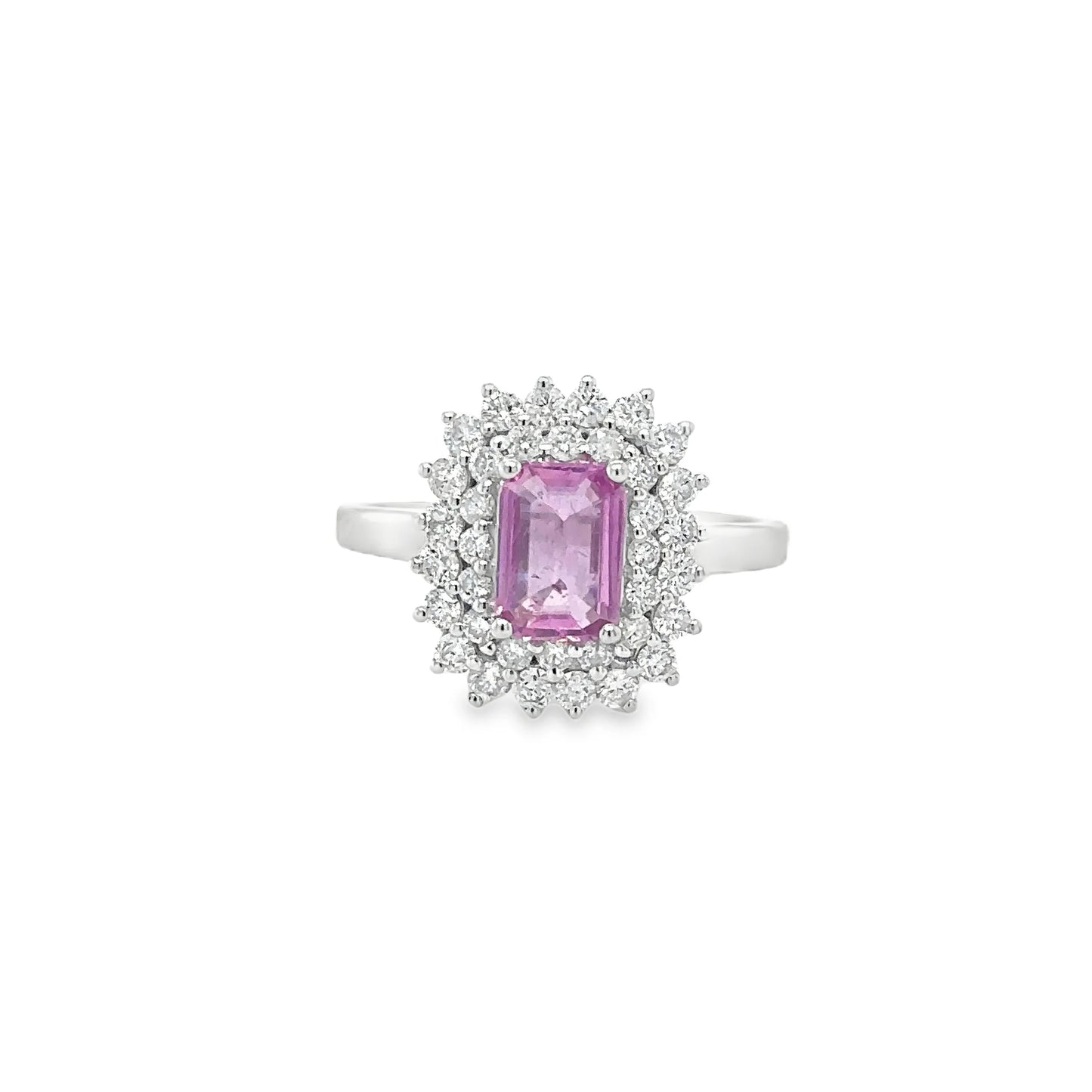 18KT WHITE GOLD PINK SAPPHIRE AND DIAMONDS RING