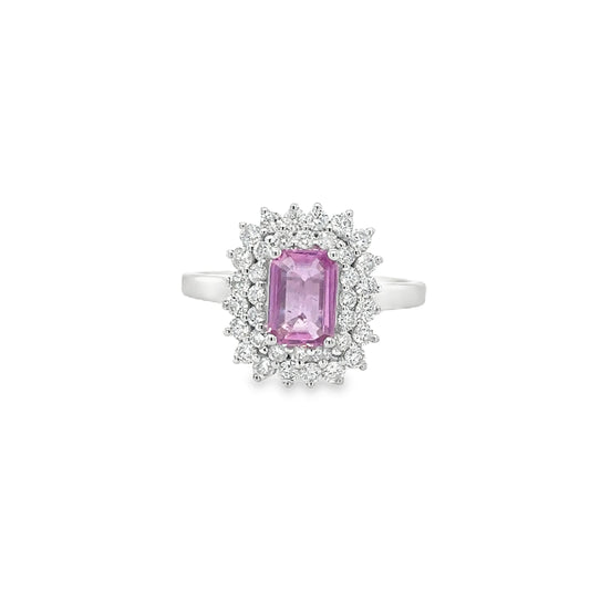 18KT WHITE GOLD PINK SAPPHIRE AND DIAMONDS RING