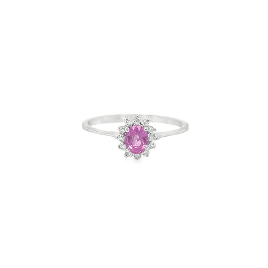 18KT WHITE GOLD PINK SAPPHIRE AND DIAMONDS RING