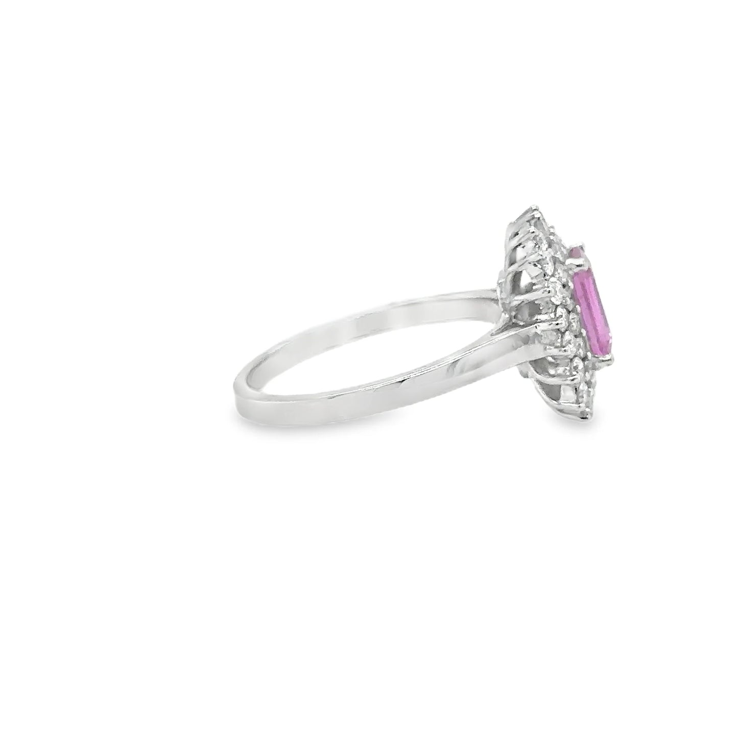 18KT WHITE GOLD PINK SAPPHIRE AND DIAMONDS RING