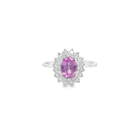 18KT WHITE GOLD PINK SAPPHIRE AND DIAMONDS RING