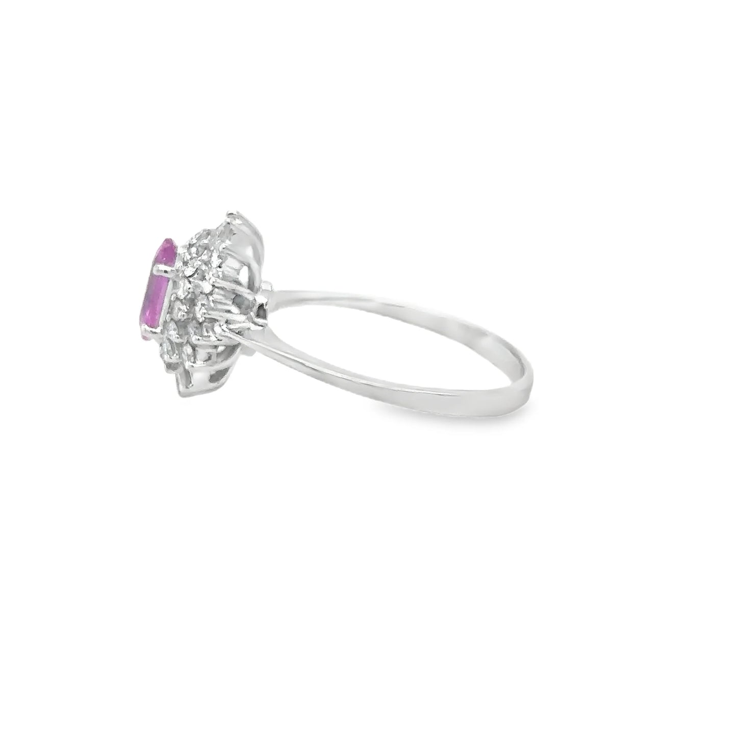 18KT WHITE GOLD PINK SAPPHIRE AND DIAMONDS RING