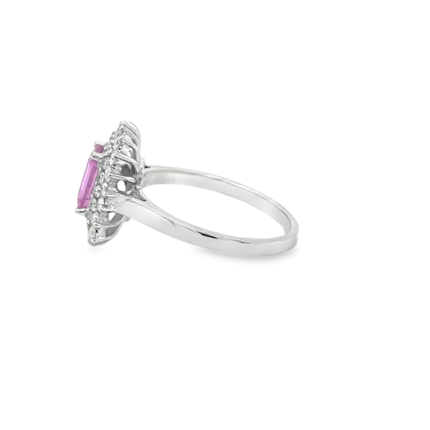 18KT WHITE GOLD PINK SAPPHIRE AND DIAMONDS RING
