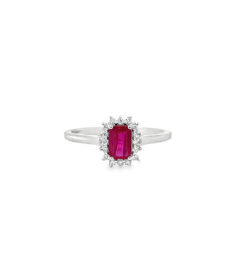18KT WHITE GOLD RUBY AND DIAMONDS RING