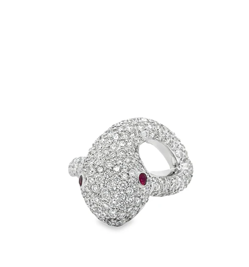 18KT WHITE GOLD RUBY AND DIAMONDS SNAKE RING