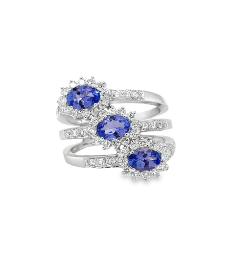 18KT WHITE GOLD TANZANITE AND DIAMONDS RING