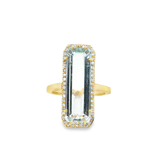 18KT YELLOW GOLD AQUAMARINE AND DIAMONDS RING