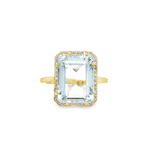 18KT YELLOW GOLD AQUAMARINE AND DIAMONDS RING