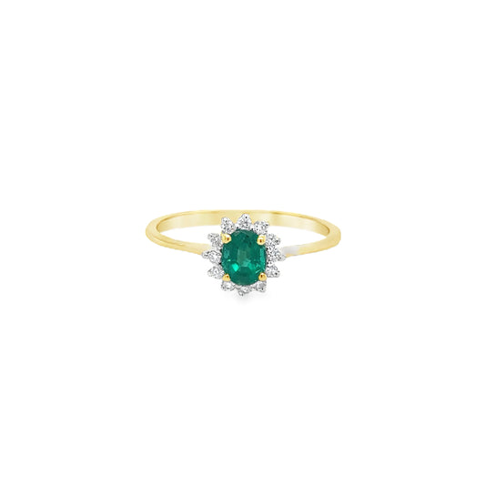 18KT YELLOW GOLD EMERALD AND DIAMONDS RING
