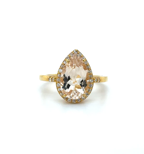 18KT YELLOW GOLD MORGANITE AND DIAMONDS RING