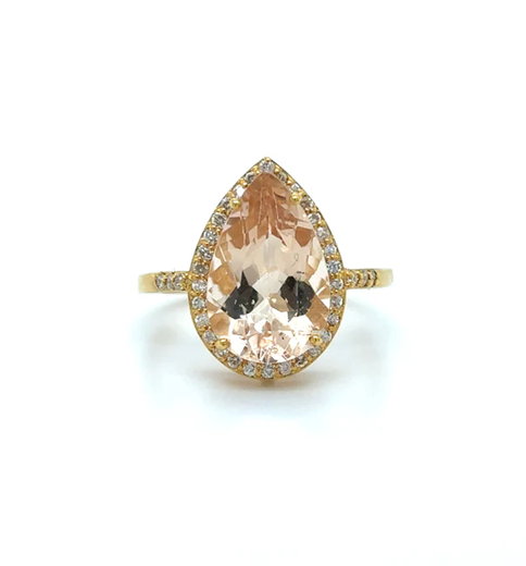 18KT YELLOW GOLD MORGANITE AND DIAMONDS RING