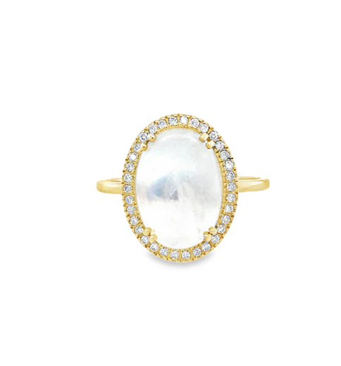 18KT YELLOW GOLD RAINBOW MOONSTONE AND DIAMONDS RING