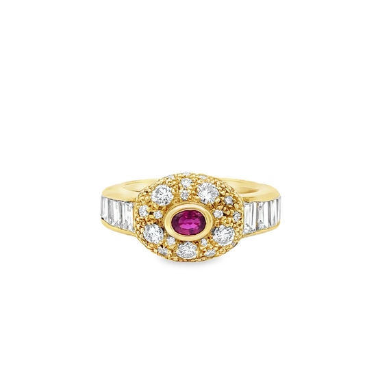18KT YELLOW GOLD RUBY AND DIAMONDS RING