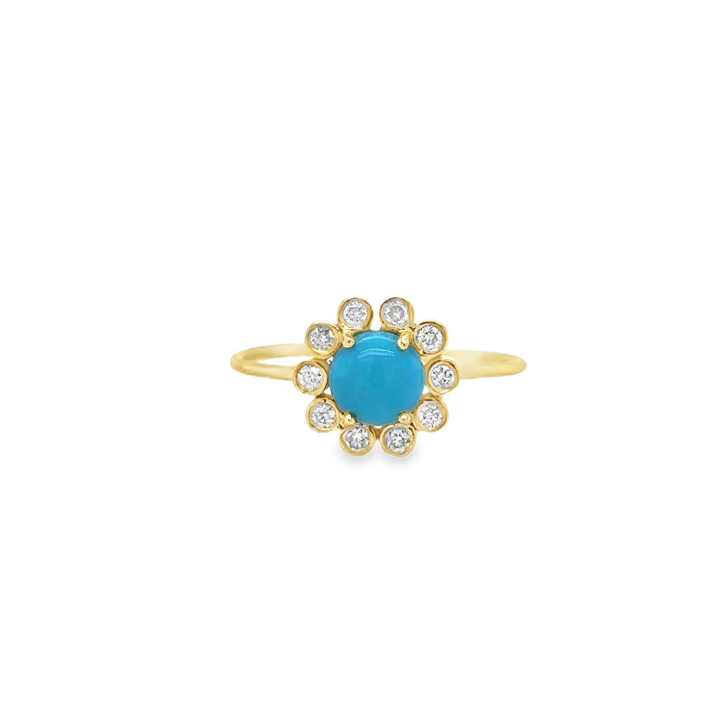 18KT YELLOW GOLD TURQUOISE RING WITH DIAMONDS