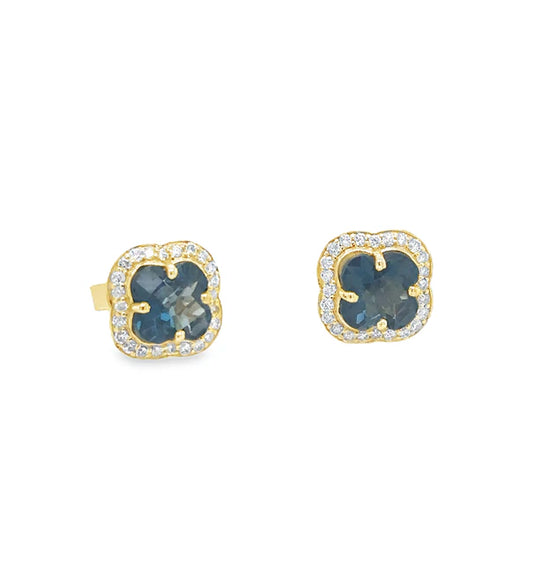 14KT YELLOW GOLD LONDON BLUE TOPAZ AND DIAMONDS EARRING