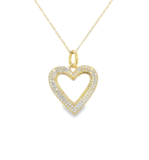 14KT YELLOW GOLD CLEAR QUARTZ HEART PENDANT WITH DIAMONDS