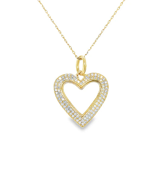 14KT YELLOW GOLD CLEAR QUARTZ HEART PENDANT WITH DIAMONDS