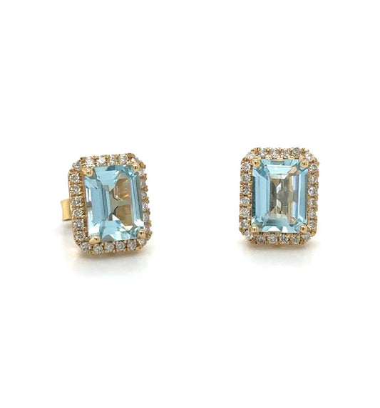 14K YELLOW GOLD AQUAMARINE WITH DIAMONDS EARRING
