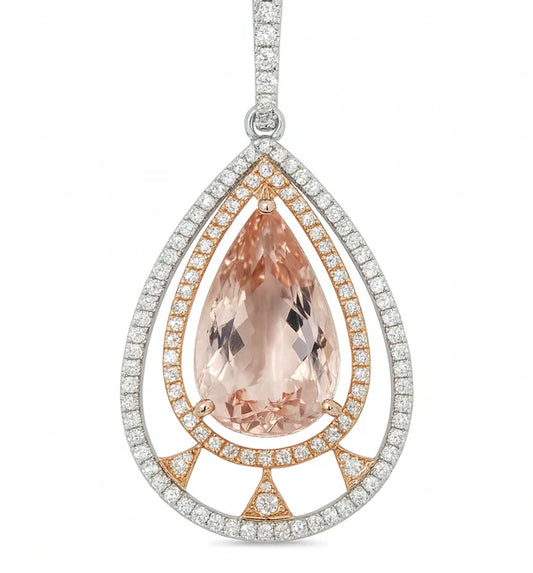 14KT WHITE AND ROSE GOLD MORGANITE AND DIAMOND PENDENT