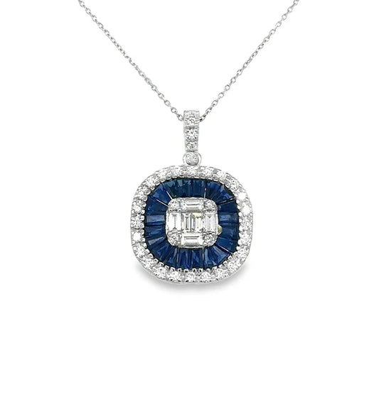 14KT WHITE GOLD SAPPHIRE AND DIAMONDS PENDANT