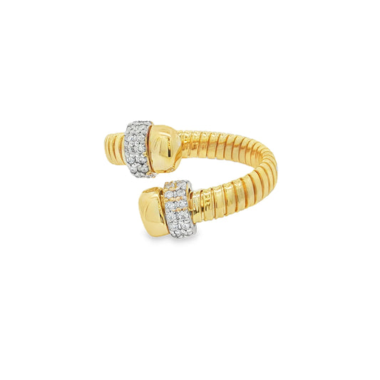 14KT YELLOW GOLD DIAMOND OPEN BYPASS RING
