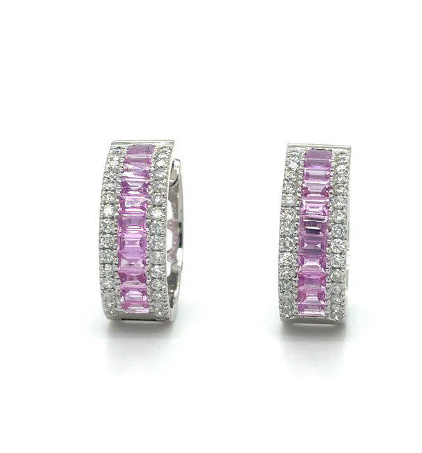 14KT WHITE GOLD PINK SAPPHIRE AND DIAMONDS EARRING