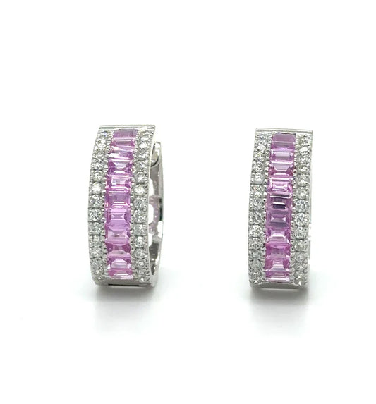 14KT WHITE GOLD PINK SAPPHIRE AND DIAMONDS EARRING