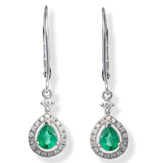 14KT YELLOW GOLD DIAMOND AND EMERALD DANGLING EARRINGS