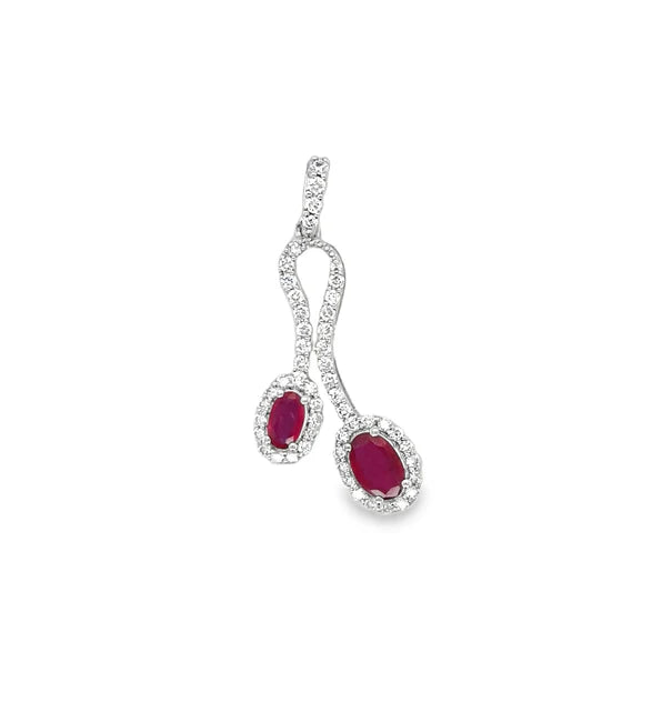 18KT WHITE GOLD DIAMOND AND RUBY PENDENT