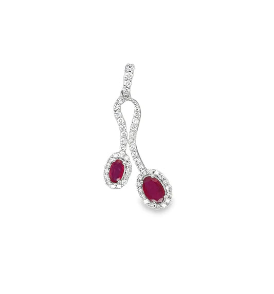 18KT WHITE GOLD DIAMOND AND RUBY PENDENT