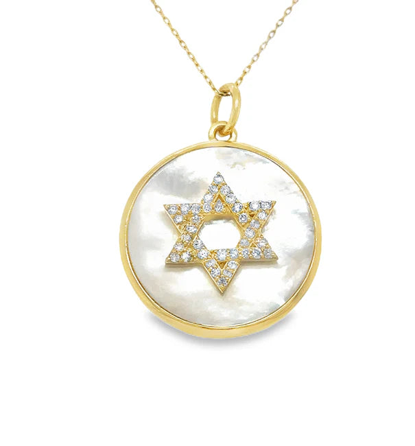 14KT YELLOW GOLD MOTHER OF PEARL STAR PENDANT WITH DIAMONDS