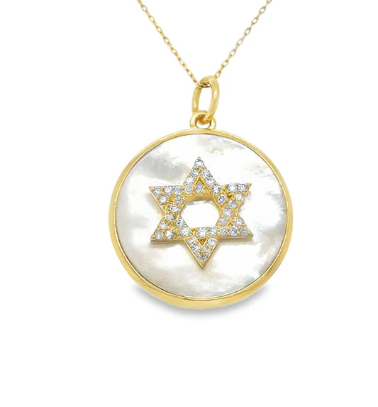 14KT YELLOW GOLD MOTHER OF PEARL STAR PENDANT WITH DIAMONDS