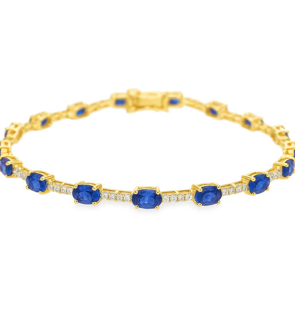 14KT GOLD BLUE SAPPHIRE AND DIAMONDS BRACELET