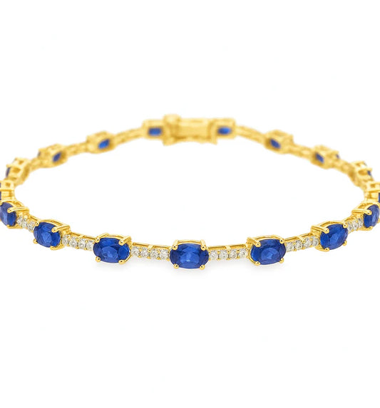 14KT GOLD BLUE SAPPHIRE AND DIAMONDS BRACELET