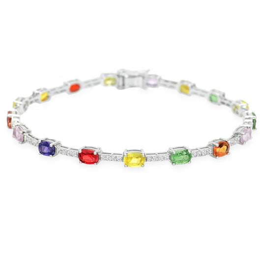 14KT GOLD MULTI SAPPHIRE AND DIAMONDS BRACELET