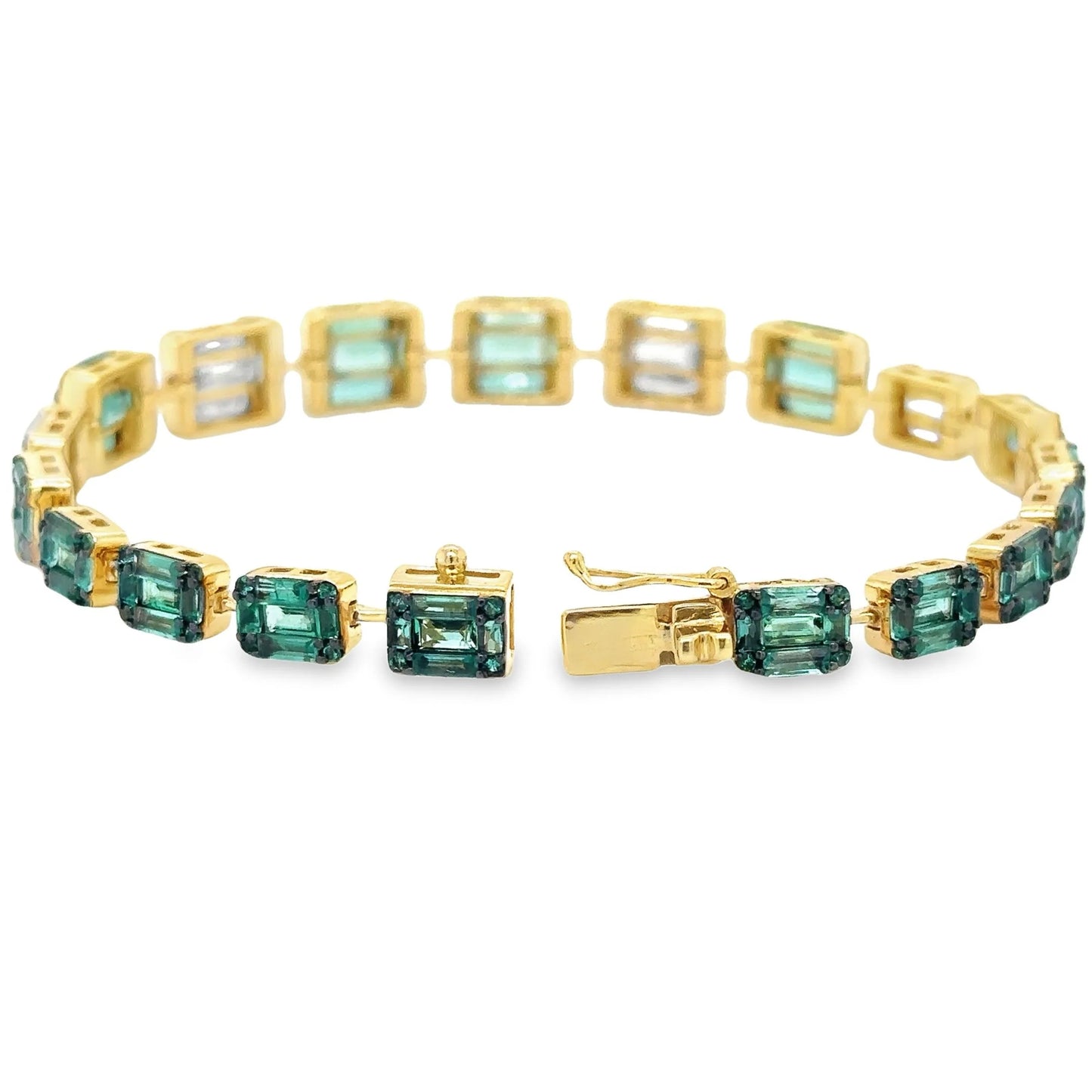 18KT YELLOW GOLD EMERALD AND DIAMONDS TENNIS BRACELET