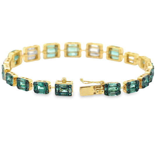 18KT YELLOW GOLD EMERALD AND DIAMONDS TENNIS BRACELET