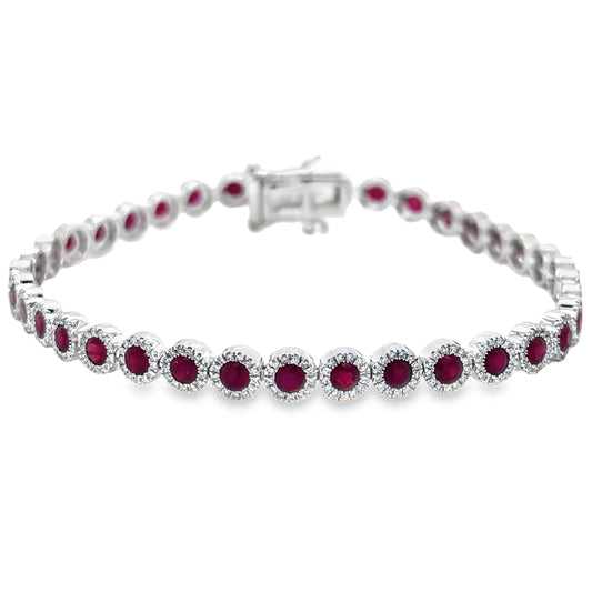 14KT GOLD RUBY AND DIAMONDS TENNIS BRACELET