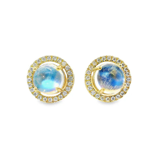 14KT YELLOW GOLD RAINBOW MOONSTONE DIAMOND EARRING