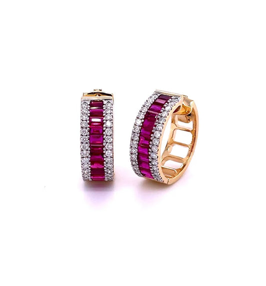 14KT YELLOW GOLD RUBY WITH DIAMONDS EARINGS