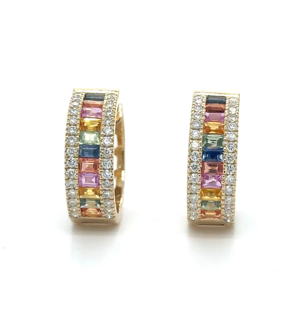 14KT YELLOW GOLD MULTI SAPPHIRE AND DIAMONDS EARRING